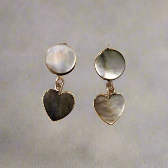 Handmade Abalone Heart Dangle Earrings - Picture 1 of 5